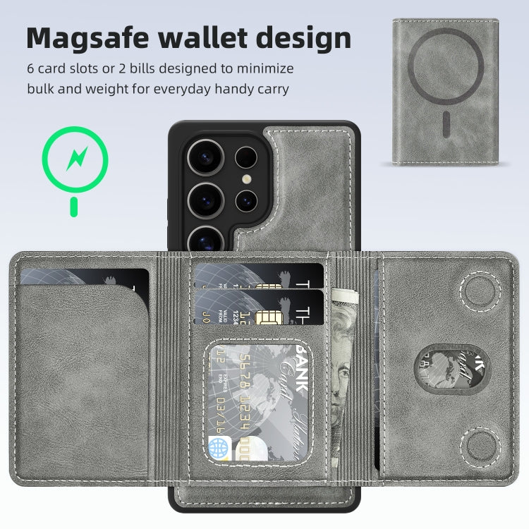 For Samsung Galaxy S25 5G Shield Multi-functional MagSafe Card Bag Phone Case(Grey) by buy2fix