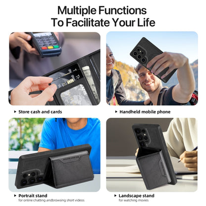 For Samsung Galaxy S25+ 5G Shield Multi-functional MagSafe Card Bag Phone Case(Black) by buy2fix