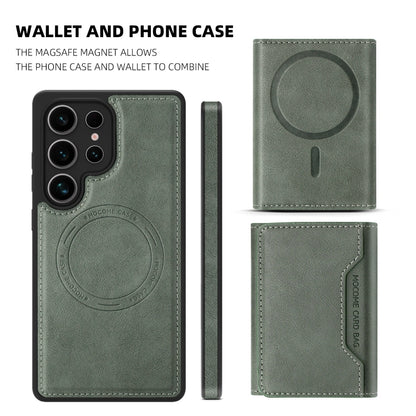 For Samsung Galaxy S25+ 5G Shield Multi-functional MagSafe Card Bag Phone Case(Green) by buy2fix