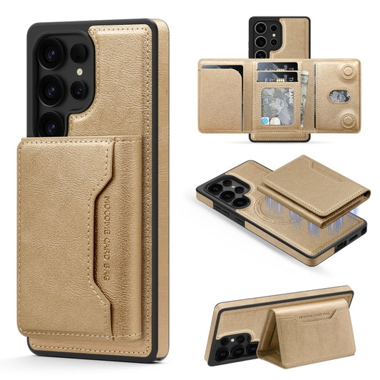 For Samsung Galaxy S25 Ultra 5G Shield Multi-functional MagSafe Card Bag Phone Case(Desert Gold) by buy2fix