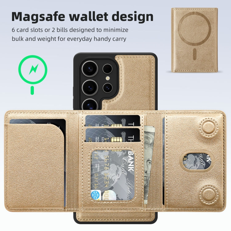 For Samsung Galaxy S25 Ultra 5G Shield Multi-functional MagSafe Card Bag Phone Case(Desert Gold) by buy2fix