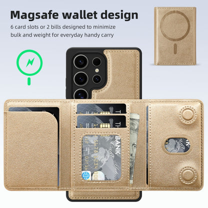 For Samsung Galaxy S25 Ultra 5G Shield Multi-functional MagSafe Card Bag Phone Case(Desert Gold) by buy2fix