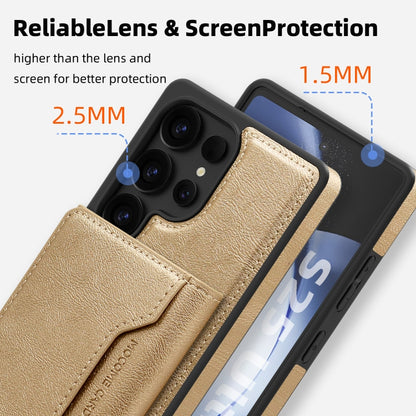 For Samsung Galaxy S25 Ultra 5G Shield Multi-functional MagSafe Card Bag Phone Case(Desert Gold) by buy2fix