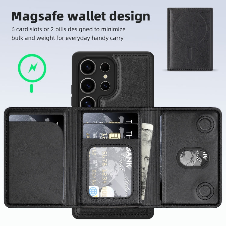 For Samsung Galaxy S25 Ultra 5G Shield Multi-functional MagSafe Card Bag Phone Case(Black) by buy2fix