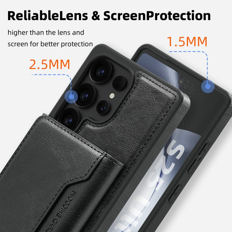 For Samsung Galaxy S25 Ultra 5G Shield Multi-functional MagSafe Card Bag Phone Case(Black) by buy2fix