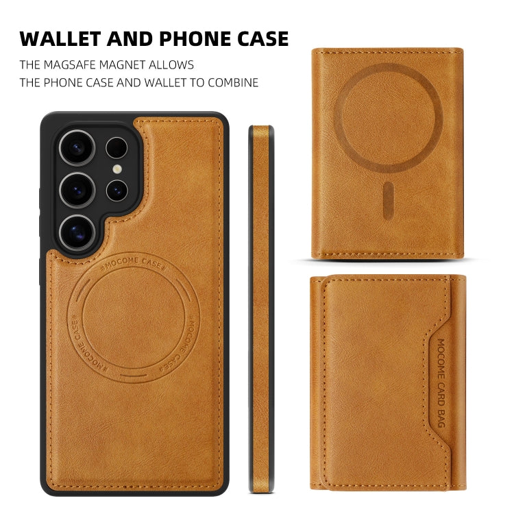 For Samsung Galaxy S25 Ultra 5G Shield Multi-functional MagSafe Card Bag Phone Case(Brown) by buy2fix