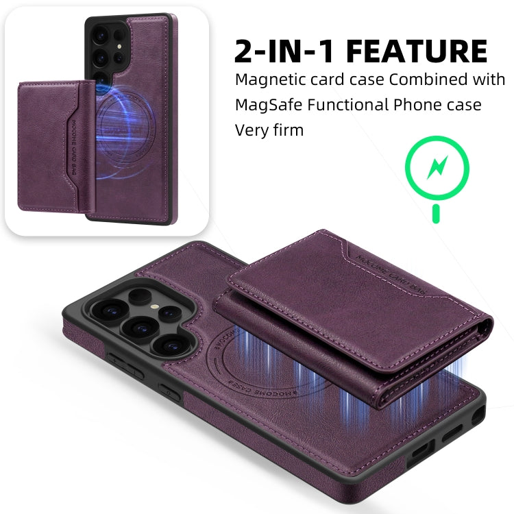For Samsung Galaxy S25 Ultra 5G Shield Multi-functional MagSafe Card Bag Phone Case(Purple) by buy2fix