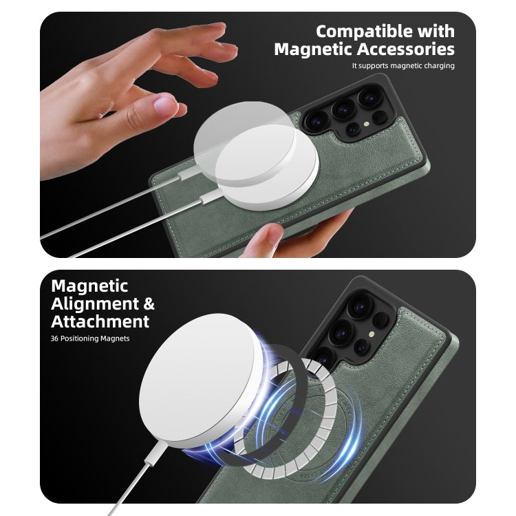 For Samsung Galaxy S25 Ultra 5G Shield Multi-functional MagSafe Card Bag Phone Case(Green) by buy2fix