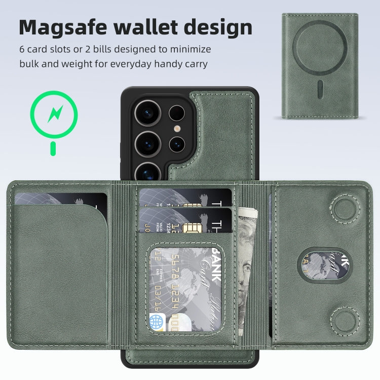 For Samsung Galaxy S25 Ultra 5G Shield Multi-functional MagSafe Card Bag Phone Case(Green) by buy2fix