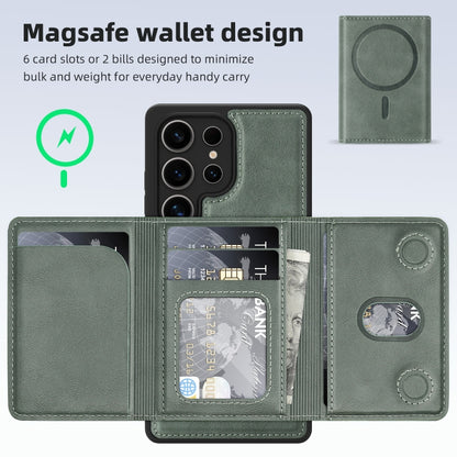 For Samsung Galaxy S25 Ultra 5G Shield Multi-functional MagSafe Card Bag Phone Case(Green) by buy2fix