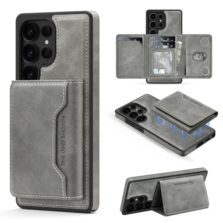 For Samsung Galaxy S25 Ultra 5G Shield Multi-functional MagSafe Card Bag Phone Case(Grey) by buy2fix