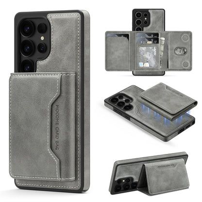 For Samsung Galaxy S25 Ultra 5G Shield Multi-functional MagSafe Card Bag Phone Case(Grey) by buy2fix