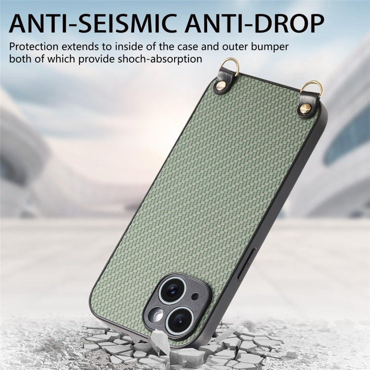 For iPhone 16 Pro Max Carbon Fiber Texture Leather Back Phone Case with Crossbody Strap(Green) by buy2fix