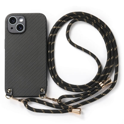 For iPhone 16 Pro Max Carbon Fiber Texture Leather Back Phone Case with Crossbody Strap(Black) by buy2fix