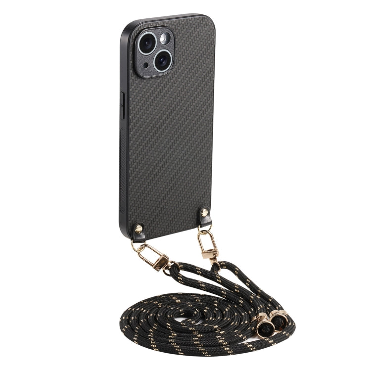 For iPhone 16 Pro Max Carbon Fiber Texture Leather Back Phone Case with Crossbody Strap(Black) by buy2fix