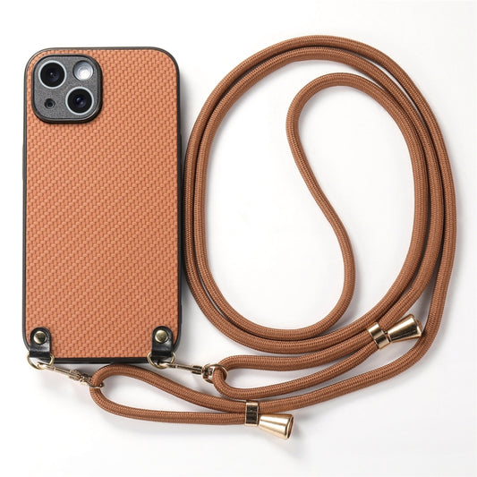 For iPhone 16 Pro Max Carbon Fiber Texture Leather Back Phone Case with Crossbody Strap(Brown) - iPhone 16 Pro Max Cases by buy2fix | Online Shopping UK | buy2fix