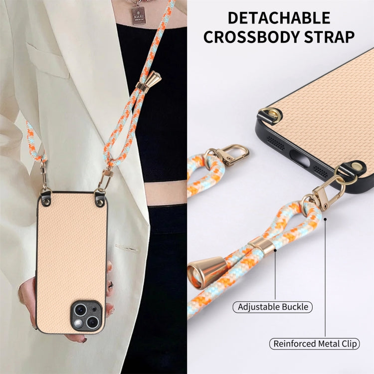 For iPhone 16 Pro Max Carbon Fiber Texture Leather Back Phone Case with Crossbody Strap(Khaki) by buy2fix