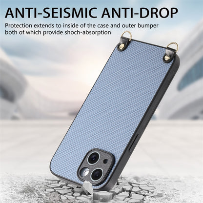 For iPhone 16 Pro Max Carbon Fiber Texture Leather Back Phone Case with Crossbody Strap(Blue) by buy2fix