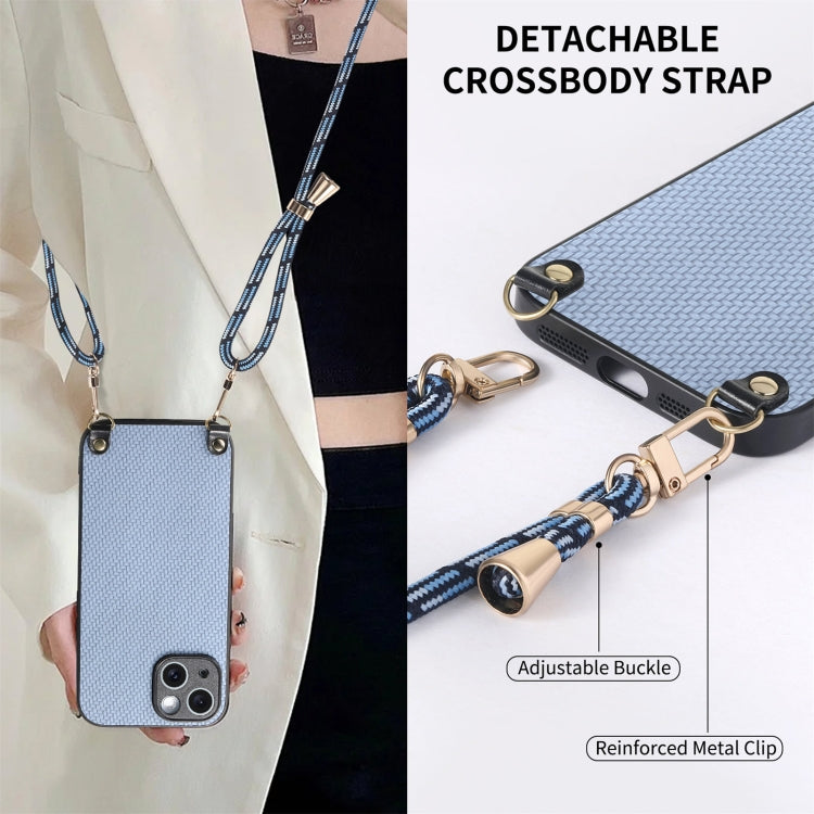 For iPhone 16 Pro Max Carbon Fiber Texture Leather Back Phone Case with Crossbody Strap(Blue) by buy2fix