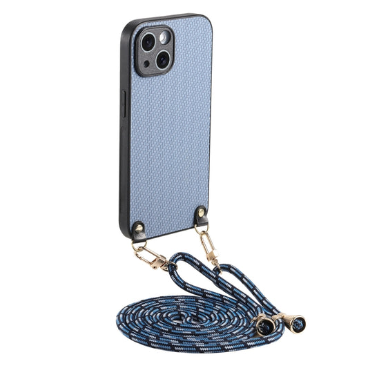 For iPhone 16 Pro Max Carbon Fiber Texture Leather Back Phone Case with Crossbody Strap(Blue) - iPhone 16 Pro Max Cases by buy2fix | Online Shopping UK | buy2fix
