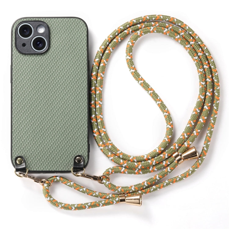 For iPhone 16 Pro Carbon Fiber Texture Leather Back Phone Case with Crossbody Strap(Green) - iPhone 16 Pro Cases by buy2fix | Online Shopping UK | buy2fix