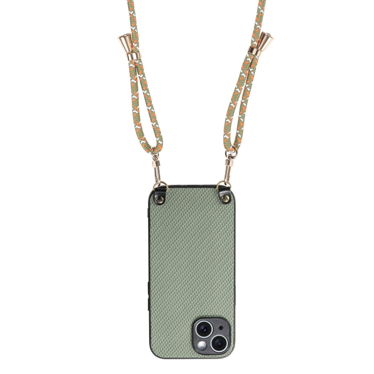 For iPhone 16 Pro Carbon Fiber Texture Leather Back Phone Case with Crossbody Strap(Green) - iPhone 16 Pro Cases by buy2fix | Online Shopping UK | buy2fix
