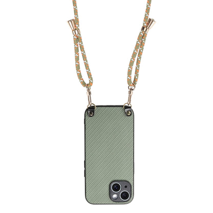 For iPhone 16 Pro Carbon Fiber Texture Leather Back Phone Case with Crossbody Strap(Green) - iPhone 16 Pro Cases by buy2fix | Online Shopping UK | buy2fix