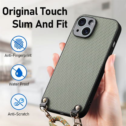 For iPhone 16 Pro Carbon Fiber Texture Leather Back Phone Case with Crossbody Strap(Green) - iPhone 16 Pro Cases by buy2fix | Online Shopping UK | buy2fix