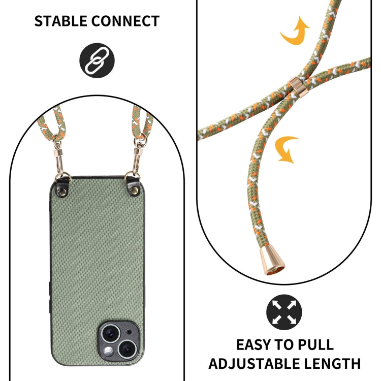 For iPhone 16 Pro Carbon Fiber Texture Leather Back Phone Case with Crossbody Strap(Green) - iPhone 16 Pro Cases by buy2fix | Online Shopping UK | buy2fix