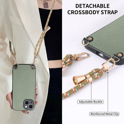 For iPhone 16 Pro Carbon Fiber Texture Leather Back Phone Case with Crossbody Strap(Green) - iPhone 16 Pro Cases by buy2fix | Online Shopping UK | buy2fix