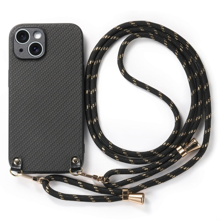 For iPhone 16 Pro Carbon Fiber Texture Leather Back Phone Case with Crossbody Strap(Black) - iPhone 16 Pro Cases by buy2fix | Online Shopping UK | buy2fix