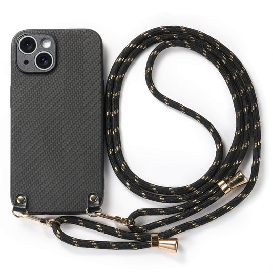For iPhone 16 Pro Carbon Fiber Texture Leather Back Phone Case with Crossbody Strap(Black) by buy2fix