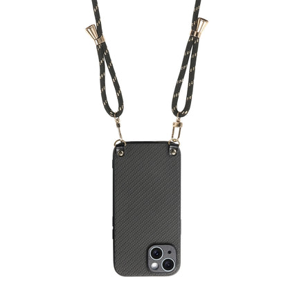 For iPhone 16 Pro Carbon Fiber Texture Leather Back Phone Case with Crossbody Strap(Black) - iPhone 16 Pro Cases by buy2fix | Online Shopping UK | buy2fix