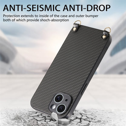 For iPhone 16 Pro Carbon Fiber Texture Leather Back Phone Case with Crossbody Strap(Black) - iPhone 16 Pro Cases by buy2fix | Online Shopping UK | buy2fix