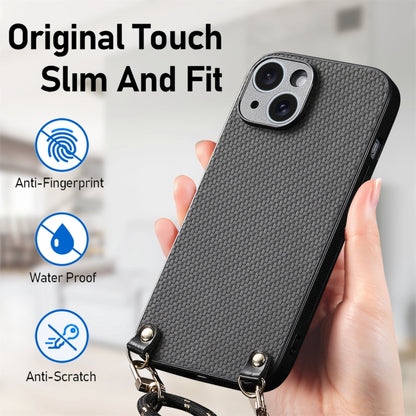 For iPhone 16 Pro Carbon Fiber Texture Leather Back Phone Case with Crossbody Strap(Black) - iPhone 16 Pro Cases by buy2fix | Online Shopping UK | buy2fix
