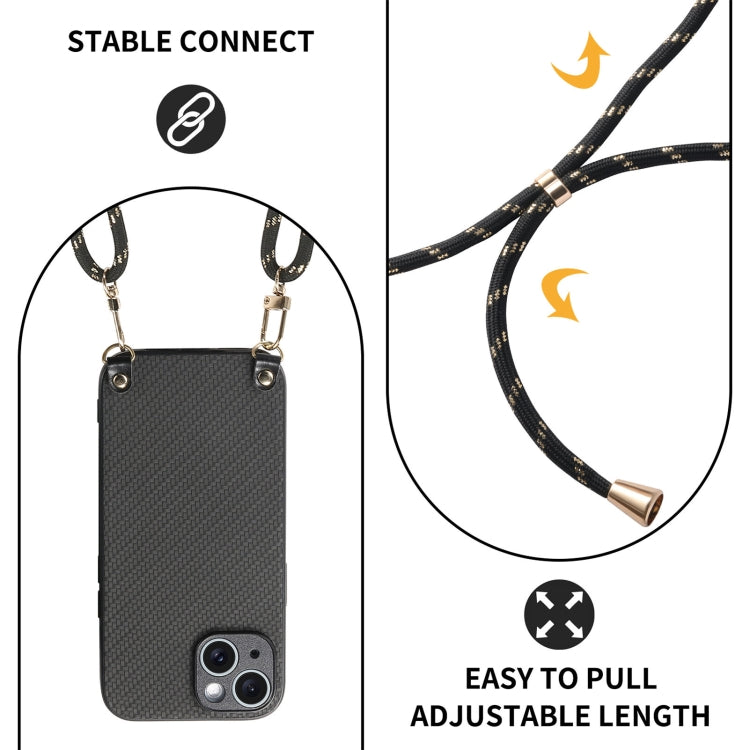For iPhone 16 Pro Carbon Fiber Texture Leather Back Phone Case with Crossbody Strap(Black) - iPhone 16 Pro Cases by buy2fix | Online Shopping UK | buy2fix
