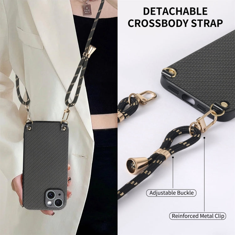 For iPhone 16 Pro Carbon Fiber Texture Leather Back Phone Case with Crossbody Strap(Black) - iPhone 16 Pro Cases by buy2fix | Online Shopping UK | buy2fix