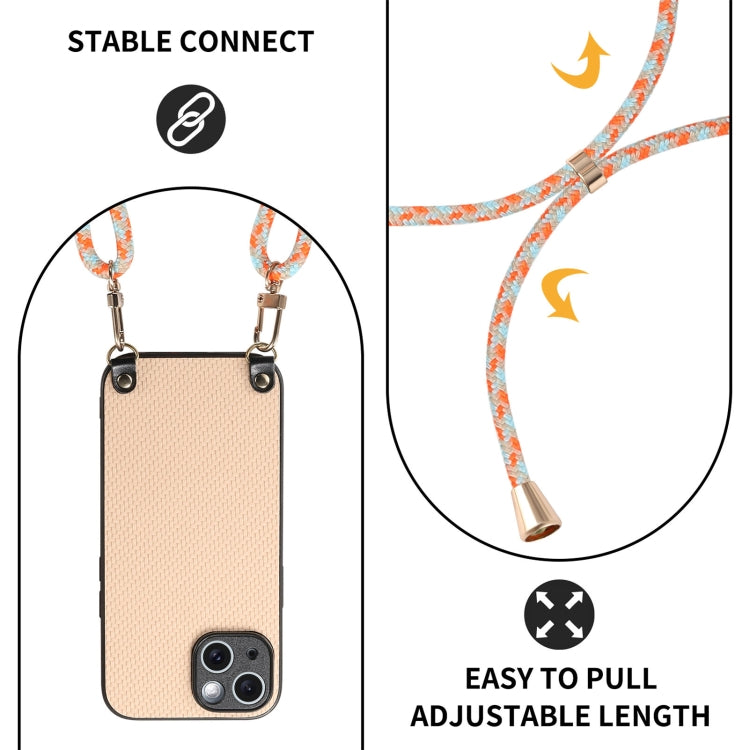 For iPhone 16 Pro Carbon Fiber Texture Leather Back Phone Case with Crossbody Strap(Khaki) - iPhone 16 Pro Cases by buy2fix | Online Shopping UK | buy2fix