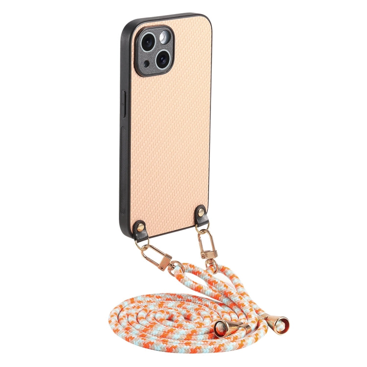 For iPhone 16 Pro Carbon Fiber Texture Leather Back Phone Case with Crossbody Strap(Khaki) - iPhone 16 Pro Cases by buy2fix | Online Shopping UK | buy2fix