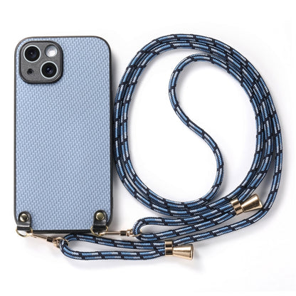 For iPhone 16 Pro Carbon Fiber Texture Leather Back Phone Case with Crossbody Strap(Blue) - iPhone 16 Pro Cases by buy2fix | Online Shopping UK | buy2fix