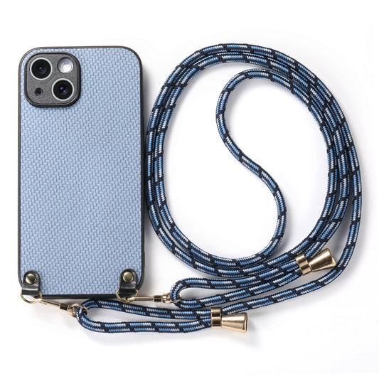 For iPhone 16 Pro Carbon Fiber Texture Leather Back Phone Case with Crossbody Strap(Blue) by buy2fix