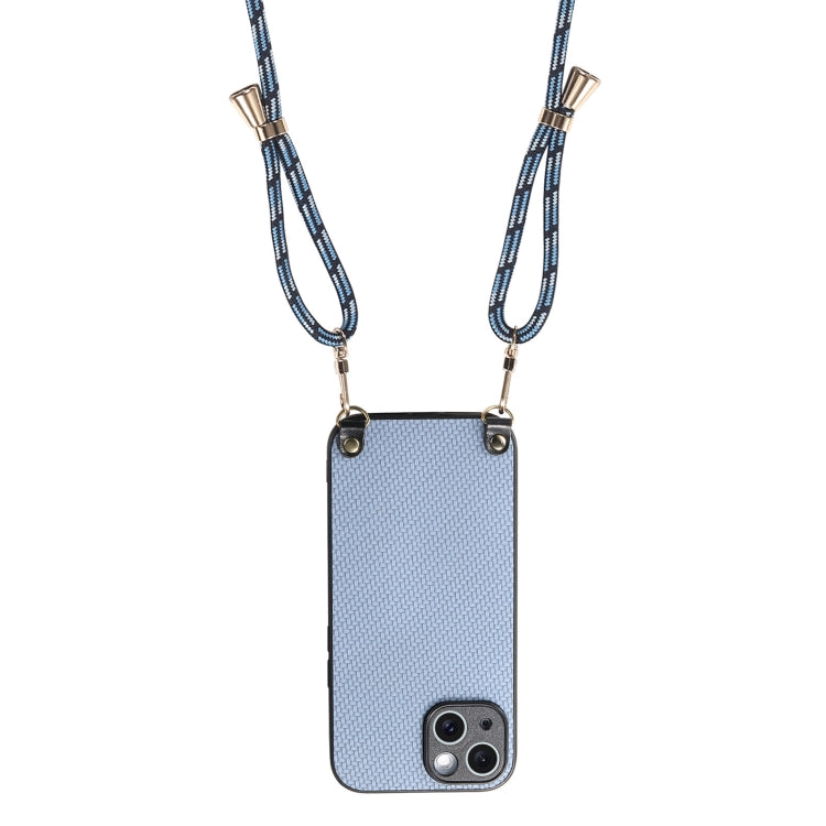 For iPhone 16 Pro Carbon Fiber Texture Leather Back Phone Case with Crossbody Strap(Blue) - iPhone 16 Pro Cases by buy2fix | Online Shopping UK | buy2fix