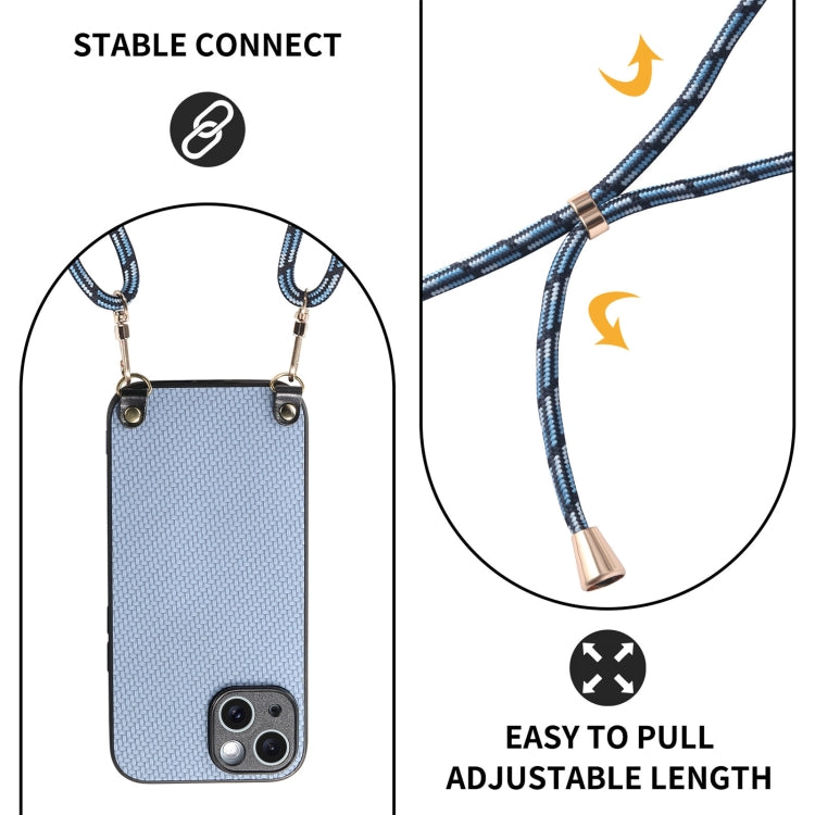 For iPhone 16 Pro Carbon Fiber Texture Leather Back Phone Case with Crossbody Strap(Blue) - iPhone 16 Pro Cases by buy2fix | Online Shopping UK | buy2fix