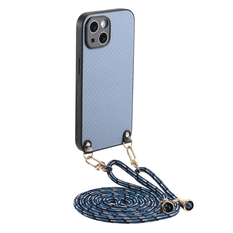 For iPhone 16 Pro Carbon Fiber Texture Leather Back Phone Case with Crossbody Strap(Blue) - iPhone 16 Pro Cases by buy2fix | Online Shopping UK | buy2fix