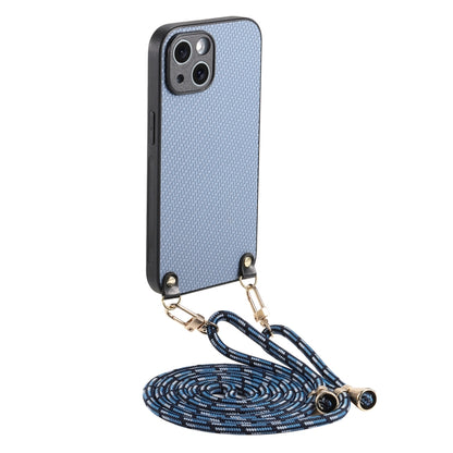 For iPhone 16 Pro Carbon Fiber Texture Leather Back Phone Case with Crossbody Strap(Blue) - iPhone 16 Pro Cases by buy2fix | Online Shopping UK | buy2fix