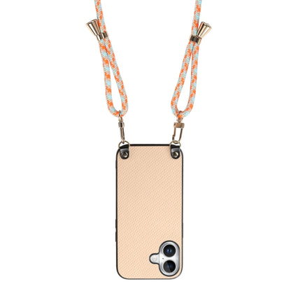 For iPhone 16 Plus Carbon Fiber Texture Leather Back Phone Case with Crossbody Strap(Khaki) by buy2fix