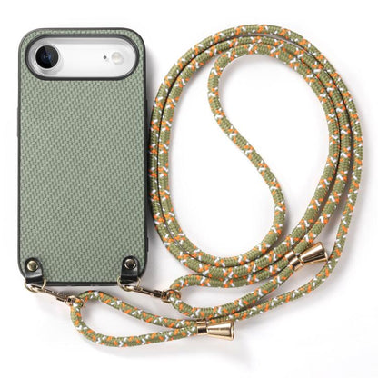 For iPhone Air Carbon Fiber Texture Leather Back Phone Case with Crossbody Strap(Green) - iPhone Air Cases by buy2fix | Online Shopping UK | buy2fix