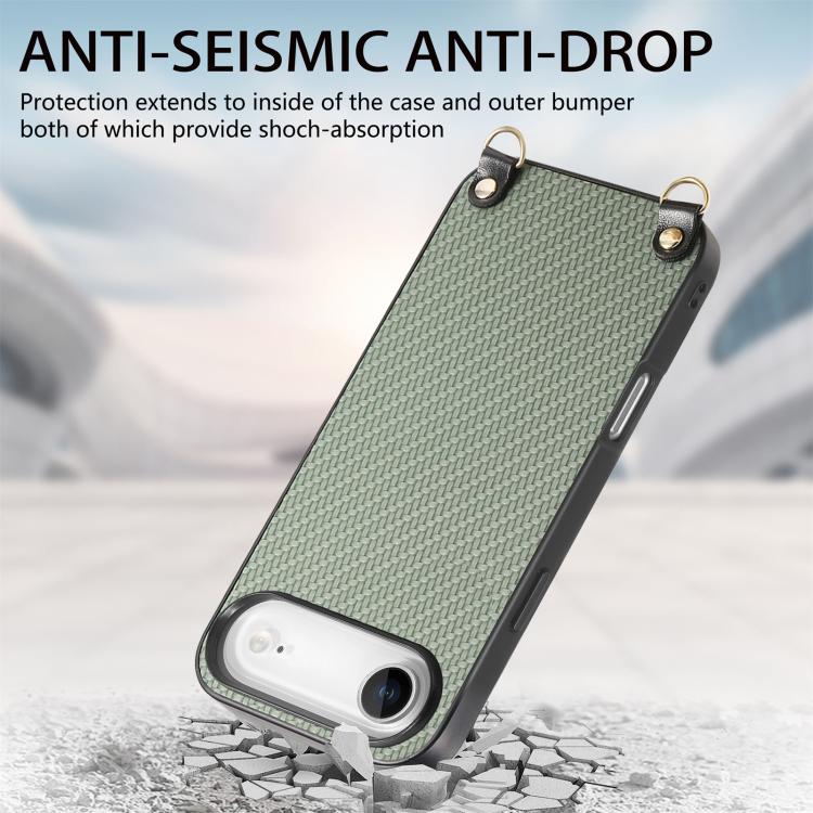 For iPhone Air Carbon Fiber Texture Leather Back Phone Case with Crossbody Strap(Green) - iPhone Air Cases by buy2fix | Online Shopping UK | buy2fix