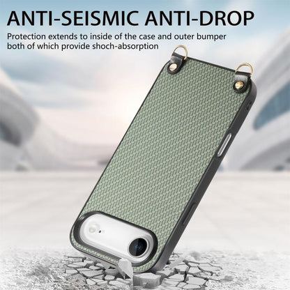 For iPhone Air Carbon Fiber Texture Leather Back Phone Case with Crossbody Strap(Green) - iPhone Air Cases by buy2fix | Online Shopping UK | buy2fix
