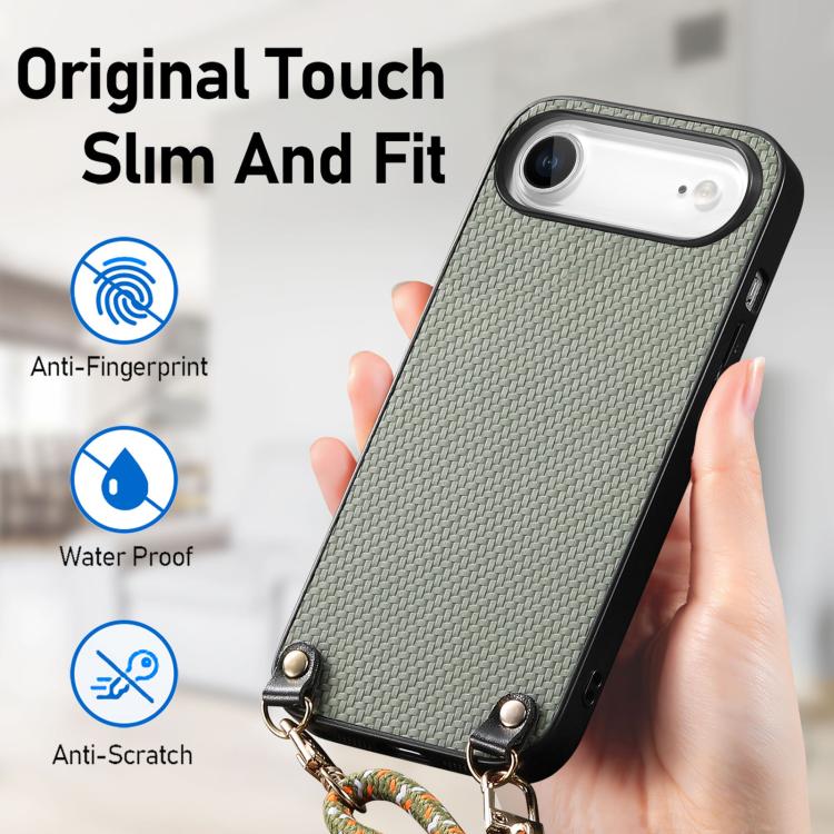 For iPhone Air Carbon Fiber Texture Leather Back Phone Case with Crossbody Strap(Green) - iPhone Air Cases by buy2fix | Online Shopping UK | buy2fix